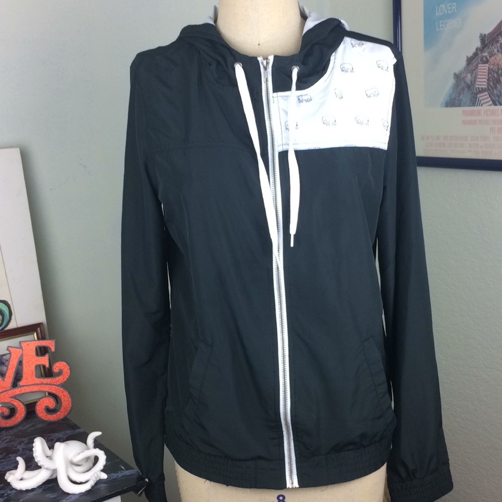Empyre Black White Elephant Pattern Hooded Jacket - Picture 1 of 8